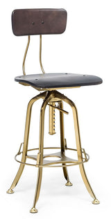 Industrial bar stool grey oak wood seat and grey frame detail — Allure Home Collections