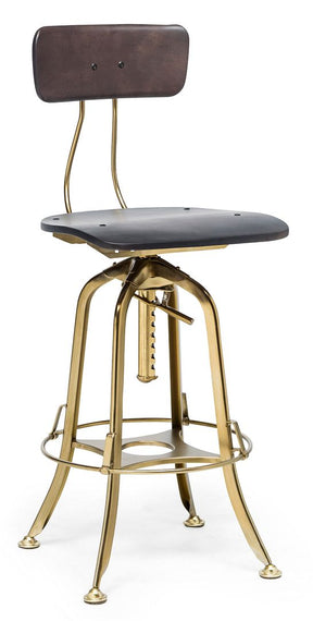 Industrial bar stool grey oak wood seat and grey frame detail — Allure Home Collections