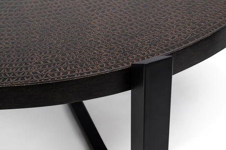 Modern Black Round Coffee Table with Copper Top