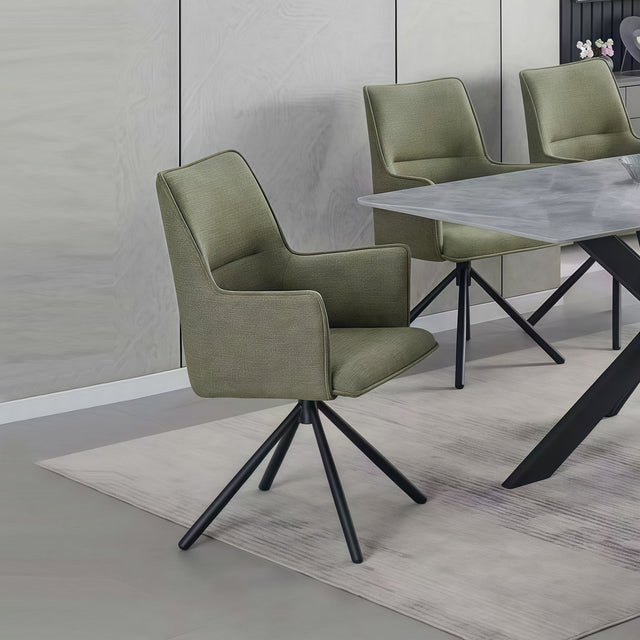 Jacob Green Linen Armchair Dining Chairs with Powder-Coated Iron Legs — Set of 4 — Allure Home Collections