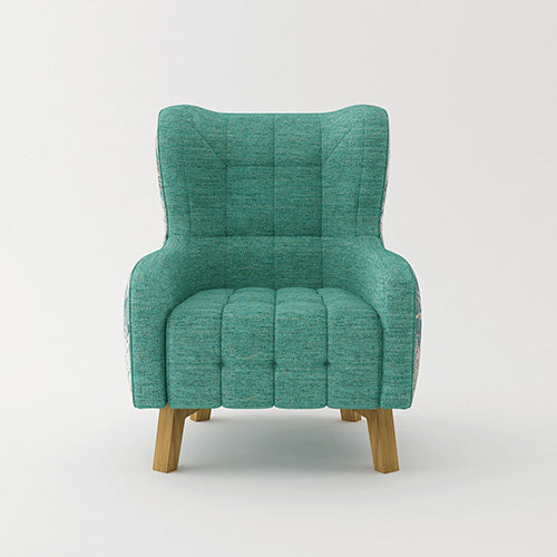 High Back Floral Accent Armchair with Wooden Legs
