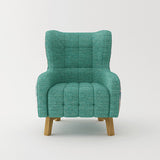 High Back Floral Accent Armchair with Wooden Legs