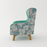 High Back Floral Accent Armchair with Wooden Legs