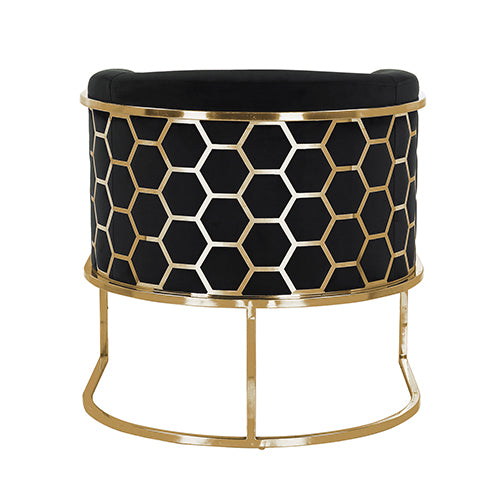 Vintage Black Velvet Arm Chair with Golden Accents