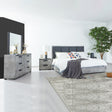 Anna Bay 4pcs black and cement queen bedroom suite with upholstered bed, two bedsides and dresser