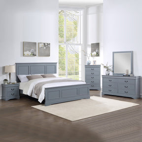 Nelson Bay 5pcs grey king bedroom suite with bed, bedsides, tallboy and dresser with mirror