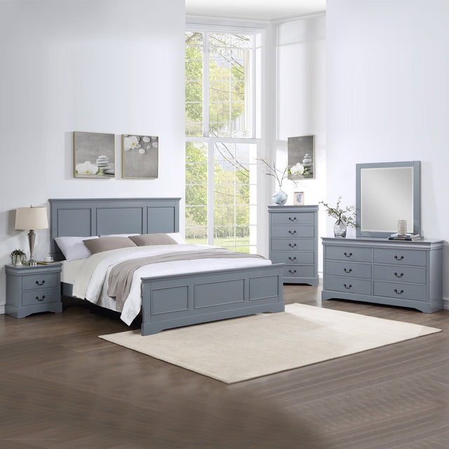 Nelson Bay 5pcs grey king bedroom suite with bed, bedsides, tallboy and dresser with mirror