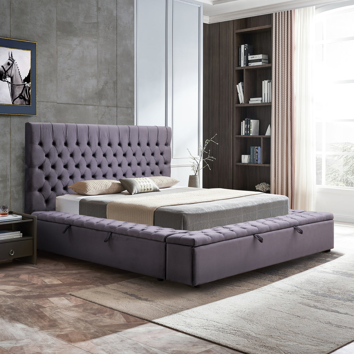Anna Queen Size Velvet Bedframe - Deep Grey