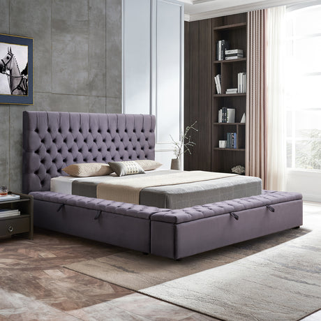 Anna Queen Size Velvet Bedframe - Deep Grey