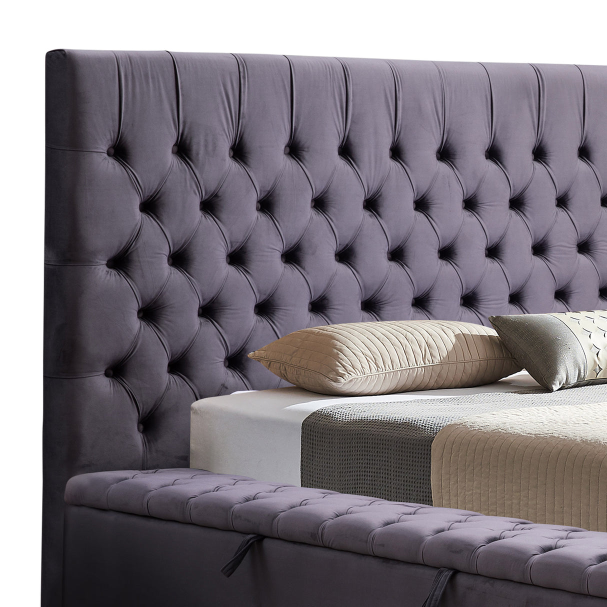 Anna Queen Size Velvet Bedframe - Deep Grey