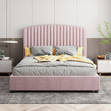 Camelia king single bed frame in pink velvet with high headboard — full front view — Allure Home Collections