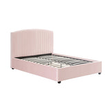 Camelia king single pink velvet headboard close-up showing linear quilted design — Allure Home Collections