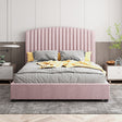 Camelia queen bed frame in pink velvet with high headboard and quilted footboard — Allure Home Collections