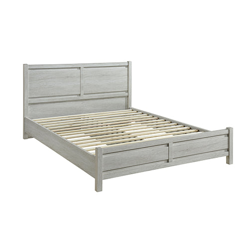 Cielo queen bed frame in natural wood-like MDF oak finish — full front view — Allure Home Collections