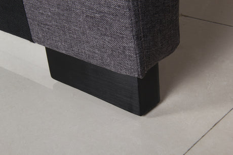 Cilantro King Bed Head — Charcoal Linen with Seamed Grid and Tufted Buttons — Allure Home Collections