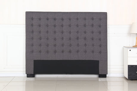 Cilantro Queen Bed Head — Charcoal Linen with Seamed Grid and Tufted Buttons — Allure Home Collections