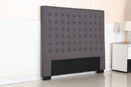 Cilantro Queen Bed Head — Charcoal Linen with Seamed Grid and Tufted Buttons — Allure Home Collections