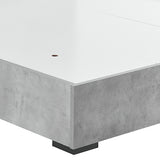 Copper queen bed frame from foot end showing full proportions — Allure Home Collections