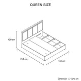 Copper cement queen bed frame detail showing fabric upholstery and foam quilting — Allure Home Collections
