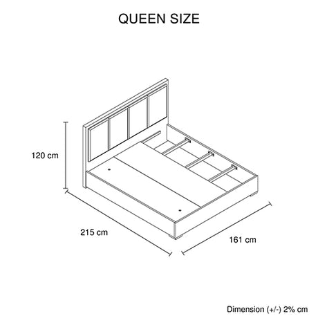Copper cement queen bed frame detail showing fabric upholstery and foam quilting — Allure Home Collections