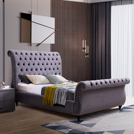 Elsa Velvet Upholstered Queen Sleigh Bedframe
