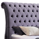 Elsa Velvet Upholstered Queen Sleigh Bedframe