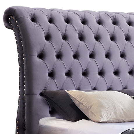 Elsa Velvet Upholstered Queen Sleigh Bedframe