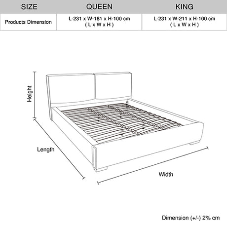 Louis King Bed Frame PU leather KD Slat in Wooden Legs