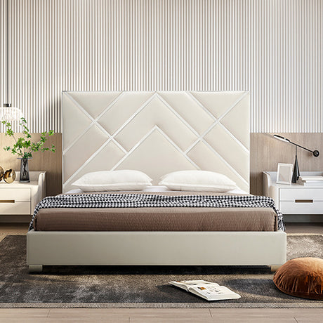 Viterbo Beige King bed frame in a modern bedroom