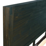 Nowra bed frame detail showing metal tenon joint and wire brushed finish — Allure Home Collections