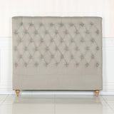 French Provincial King Bed Head — Beige Upholstered Fabric with Metallic Studs — Allure Home Collections