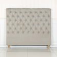 French Provincial Queen Bed Head — Beige Upholstered Fabric with Metallic Studs — Allure Home Collections