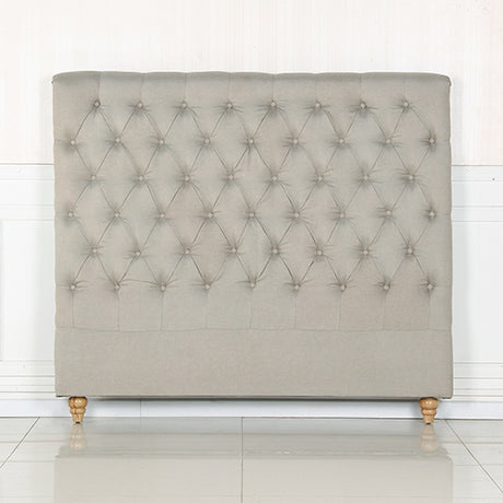 French Provincial Queen Bed Head — Beige Upholstered Fabric with Metallic Studs — Allure Home Collections