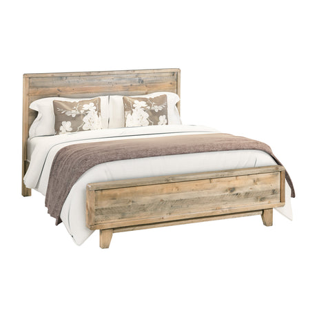 Queen solid wood antique design bed frame in light brown — full front view — Allure Home Collections