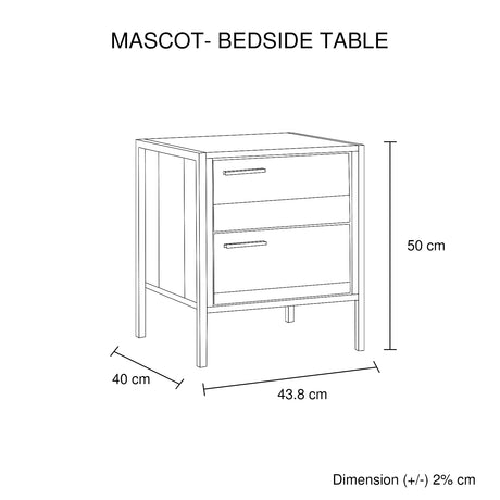 Bedside Table with 2 Drawers in Oak — Particle Board Construction — Allure Home Collections