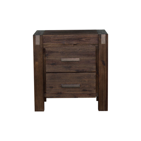 Solid Acacia Bedside Table with 2 Drawers — Metal Wire-Brushed Finish — Allure Home Collections