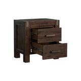 Solid Acacia Bedside Table with 2 Drawers — Metal Wire-Brushed Finish — Allure Home Collections