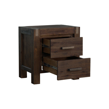Solid Acacia Bedside Table with 2 Drawers — Metal Wire-Brushed Finish — Allure Home Collections
