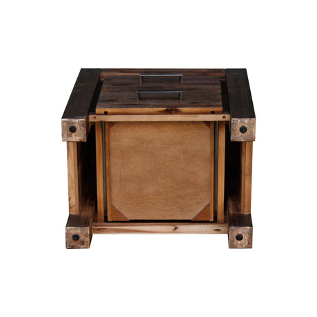 Solid Acacia Bedside Table with 2 Drawers — Metal Wire-Brushed Finish — Allure Home Collections