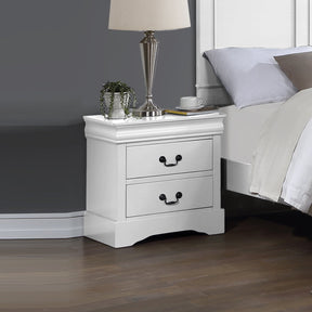 Sintra white solid pine bedside table with two drawers in a calm bedroom