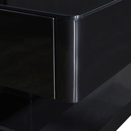 High-Gloss Coffee Table with 4 Drawers and Tempered Glass Top — White and Black — Allure Home Collections