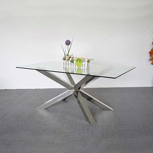 Watervale Rectangular Glass Dining Table, Silver 180cm