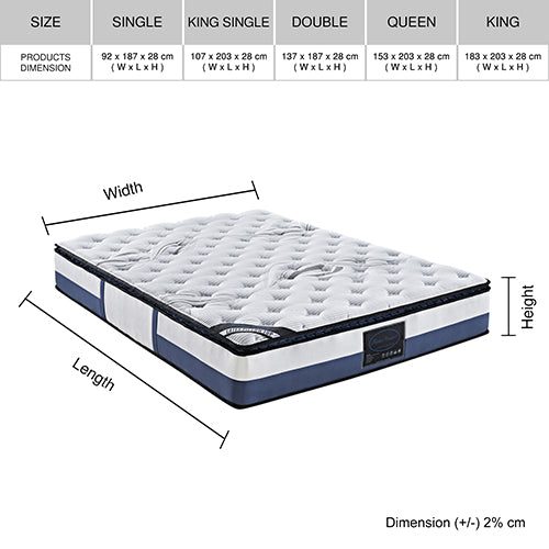 Medium Latex Pillow Top Pocket Spring Mattress, 28cm Single