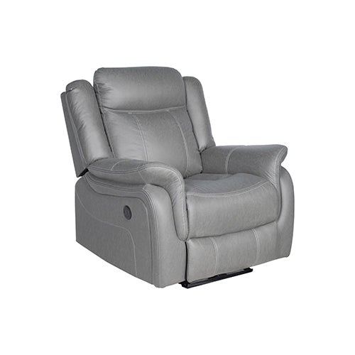 Nowra grey fabric recliner chair reclined in a living room