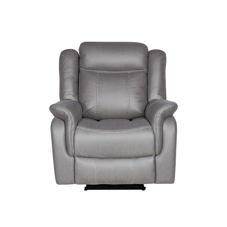 Nowra grey fabric recliner chair reclined in a living room