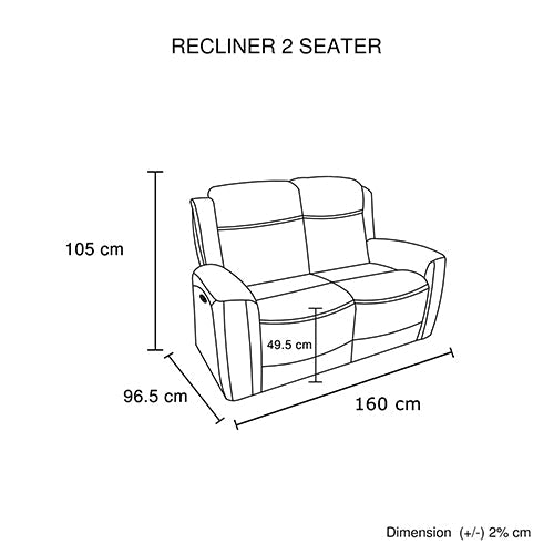 Mijas 2 Seater Recliner Sofa, Black
