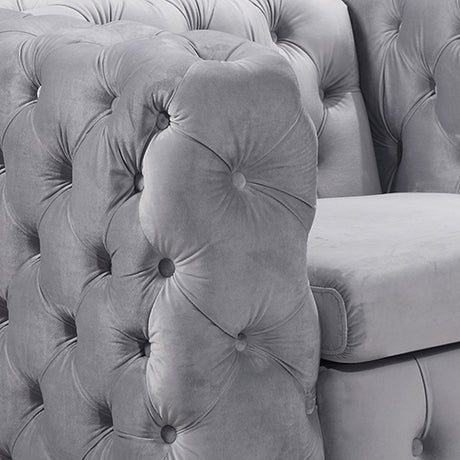 Jacques Classic Button Tufted Sofa in Grey Velvet