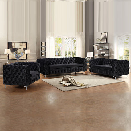 Salobrena black velvet sofa in a modern living room