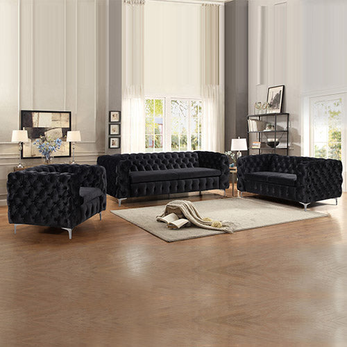 Salobrena black velvet sofa in a modern living room