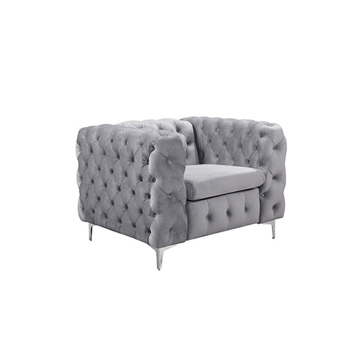 Jacques Classic Button Tufted Sofa in Grey Velvet